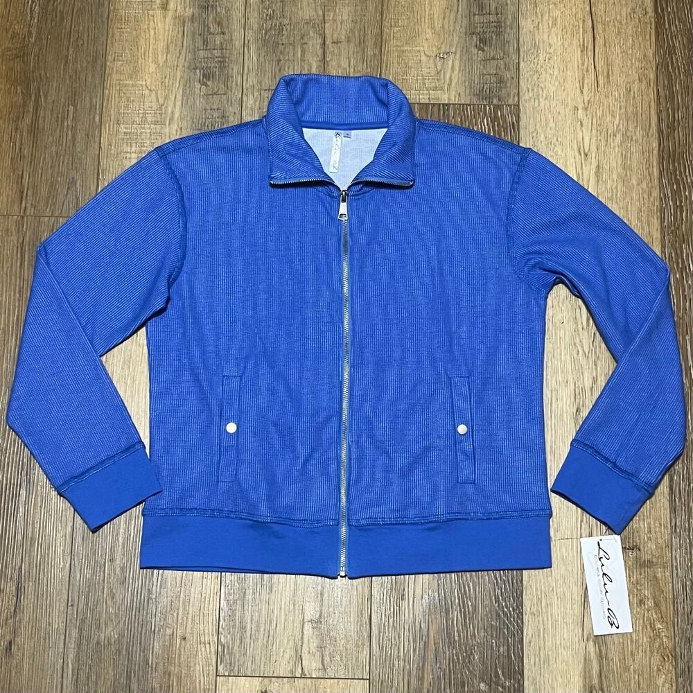 NWT Lulu B Deep Sea Waffle Knit Full Zip Jacket Small Button Pockets Blue Preppy